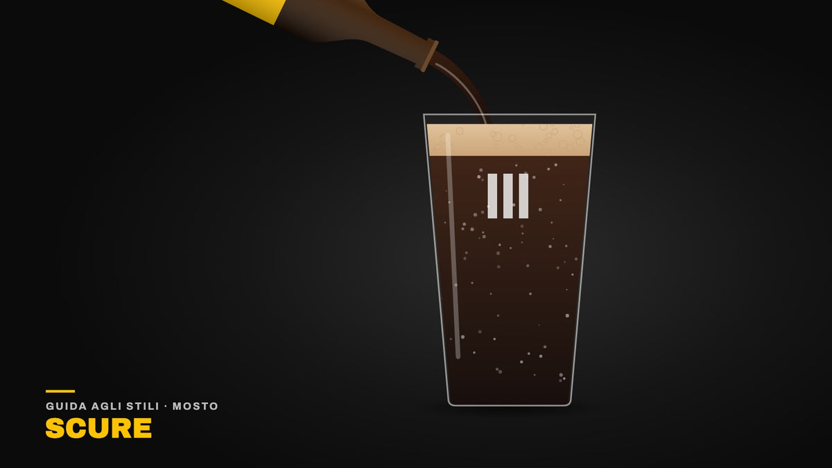 Una stout scura con schiuma nocciola nella pinta dritta