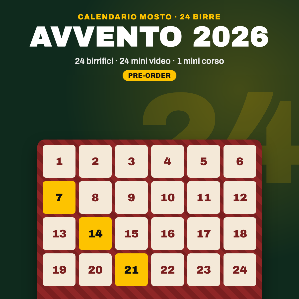 Calendario dell'Avvento Mosto 2026: 24 birre artigianali, 24 birrifici, 24 mini video e un mini corso sulla birra